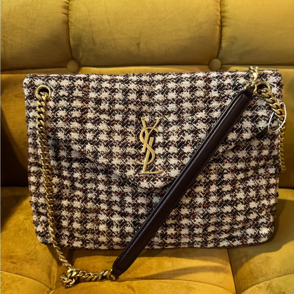 Yves Saint Laurent Black Monogram Tweed Shoulder Bag